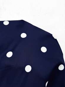 SHEIN Clasi 女士秋季新款蝙蝠袖波点连衣裙，黑白配色，适合日常通勤及多种场合 - 藏蓝色 - 查看 8