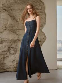 MOTF PREMIUM 修身牛仔连衣裙，春夏款 - 深色水洗藍 - 查看 6