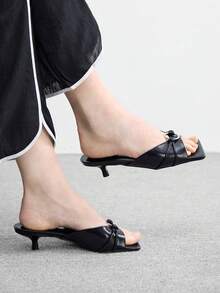 CUCCOO BIZCHIC Fashion V-Mouth Simple Atmosphere High-Heeled Women's Sandals Half Drag - Black - View 7