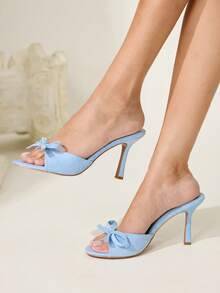 CUCCOO CHICEST Women's Fashion Bow Decor Daily Wear Versatile High Heel Slide Sandals Valentine's Day Elegant Shoes Wedding Shoes Summer Shoes Bride Shoes - Blue - View 7