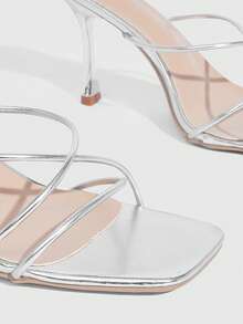 CUCCOO SZL Gold Cross With Square Toe High-Heeled Sandals, Light Luxury Sparkling Style, Thin High Heels + Mirror Metal Material + Open-Toe Design, Suitable For Fashionable Girls Who Party/Date/Daily Go Out Spring Shoes - Silver - View 4