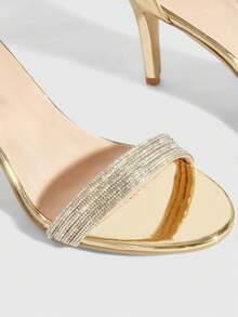 CUCCOO SZL Women's Pointed Toe Rhinestone Strap Ankle Strap High Heel Sandals, Fashionable Elegant Sexy For Party, Banquet, Date Spring Shoes Prom Heels Summer Shoes - Gold - View 5