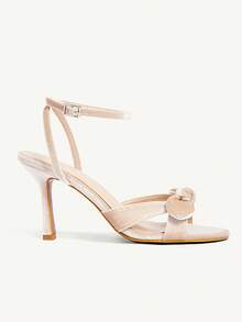 CUCCOO CHICEST White Crystal Embellished Strap Butterfly High Heel Sandals, Elegant Casual Party Date Wedding Occasion Shoes For Women - Champagne velvet - View 4