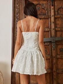 Enchnt 女士简约纯色刺绣荷叶边吊带连衣裙 - 白色 - 查看 7