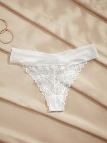 Charlaine White Lace & Mesh Splice Criss-Cross Romantic French Style Elegant Refined Women's Panties - White - View 8