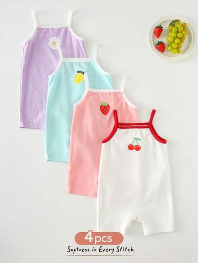 Cozy Pixies 4件套女婴撞色针织软肩带连体衣套装