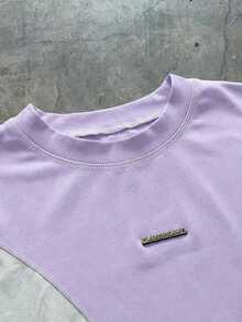 AXEPEAK Contrast Color Round Neck Loose Fit Men's T-Shirt - Mauve Purple - View 3