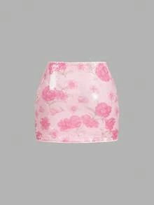 SHEIN MOD 女士时尚派对亮片迷你裙 - 粉色 - 查看 2