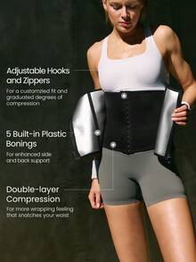GLOWMODE 提升运动强度 吸汗保暖收腹塑形带 可调节钩扣拉链 双层压缩腰带 促进排汗 训练健身房日常运动服 - 黑色 - 查看 2