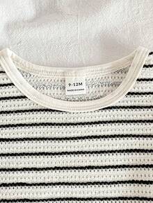 SHEIN Vintaside Kids 女婴甜美提花条纹蕾丝边背心和短裤两件套，优雅韩欧风，百搭实用，新款夏季时尚童装，适合婴幼儿，女童套装，休闲、假日、派对皆宜 - 黑與白 - 查看 8