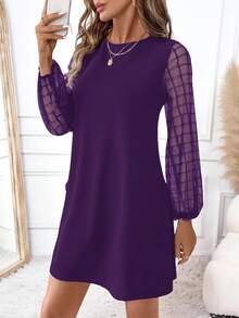 SHEIN Clasi 女士圆领网纱休闲派对迷你连衣裙 - 紫色 - 查看 9