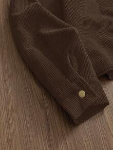 SWAVVY 男士休闲通勤灯芯绒撞色落肩宽松夹克，秋季款 - 棕色 - 查看 5