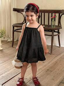 LMoss Kids 女婴针织修身休闲吊带裙 - 黑色 - 查看 7