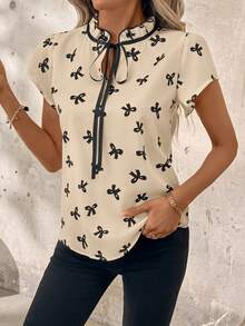 SHEIN Clasi Chemise à manches courtes femme ajustée, couleurs contrastées. Tenues d'été pour femmes, tenues d'enseignante pour femmes, chemises blanches, tenues de campagne pour femmes, vêtements d'été pour femmes - Kaki - Voir 3