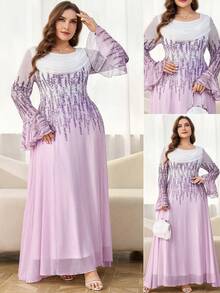 Ellevyn Đầm dài tay xòe thanh lịch cỡ lớn - Màu tím - Xem 6