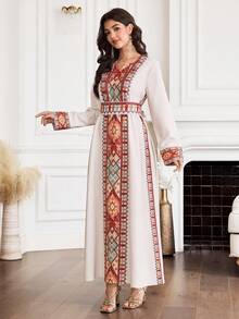 Al Najma New Design Square Neck Cutout Cinched Waist Waist Slimming Vacation Floral Print Elegant Casual Dress - Multicolor - View 6