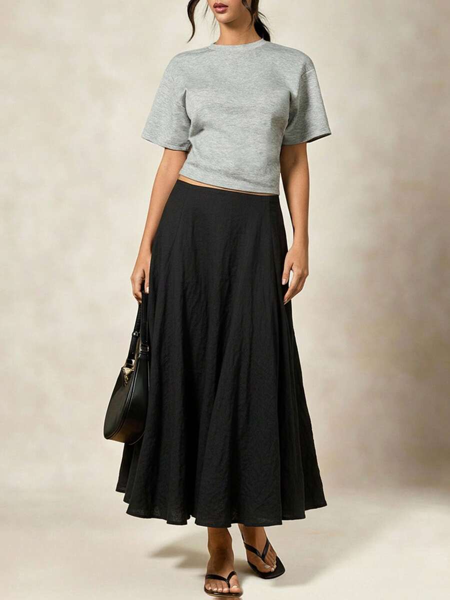 Briarwyn Áo nữ tay ngắn màu trơn, kiểu dáng thường ngày, thích hợp cho mùa hè. - Xám - Xem 1