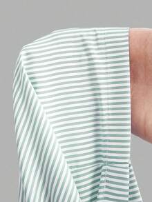 SHEIN EZwear 2件套水洗棉条纹宽松长裤，夏季 - 綠色 - 查看 10