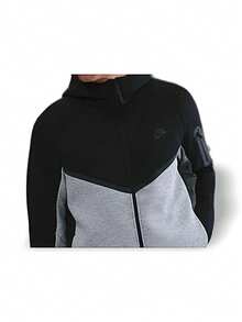 Men's Nike Tech Fleece Windrunner HV0949-011: Black/Gray, Warm, Windproof, Breathable, Lightweight, Quick-Dry For Sports & Daily. - Black/Grey - View 4