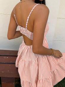 MainGRL Đầm hai dây dệt kim kẻ sọc màu cam, đầm mùa hè dành cho nữ. - trái cam - Xem 7