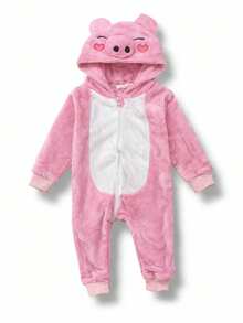 Enterizo bebe animalitos con capucha suave adorable - Rosa - Ver 4