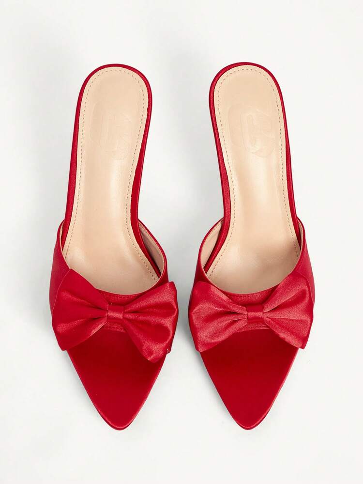 CUCCOO CHICEST Spring And Summer New Red Pointed Stiletto Bow Elegant Simple Women's High Heel Sandals Slippers Fashion Party Valentine's Day Elegant Wear Women's Shoes Wedding Shoes Spring Shoes Bride Shoes