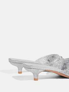 CUCCOO TILAWA 时尚方头猫跟银色露趾透明水钻套脚凉鞋，优雅时尚中跟女式凉鞋 - 銀色 - 查看 5
