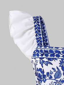 SHEIN ChillGRL Teen GirlVacation Cap Sleeve Tie-Front Jumpsuit - Blue - View 5