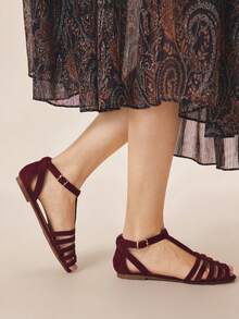 Styleloop Women Flat Sandals Holiday Travel Essential Boho - Burgundy - View 5