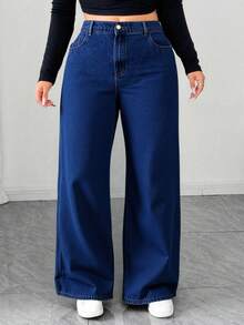 EURMUSE Quần jean ống đứng cạp cao thêu hoa cỡ lớn cho nữ, dáng rộng, thường ngày - Rửa tối - Xem 4