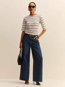 Daynim 高腰阔腿牛仔裤 - 深色水洗藍 - 查看 2