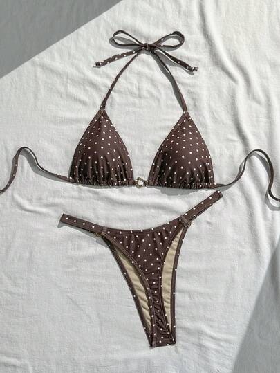 Swim Mod 26SS Spring/Summer Vacation Beach High-End Sexy Polka Dot Bikini 2 Pieces Set 2026 New Women's Swimwear ArrivalFor School,Suitable For Holiday, Date, Afternoon Tea, Western, Cruise, Beach, Island, Road Trip, All Seasons, Music Festival, Boho Vacation,Bohemian Vacation, Chill Autumn ,Western Boho ,Elegant Tops For Women