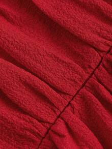 SHEIN MOD 夏季純色方頸泡泡袖側扣迷你連衣裙 - 紅色 - 查看 5