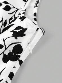 Ellevyn Women's Casual All-Over Print Round Neck Sleeveless Dress - Black and White - View 3