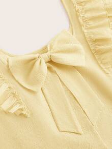 SHEIN Clasi Square Neck Double Layer Cap Sleeve Shirt With Bow Decor At Back - Cream - View 8