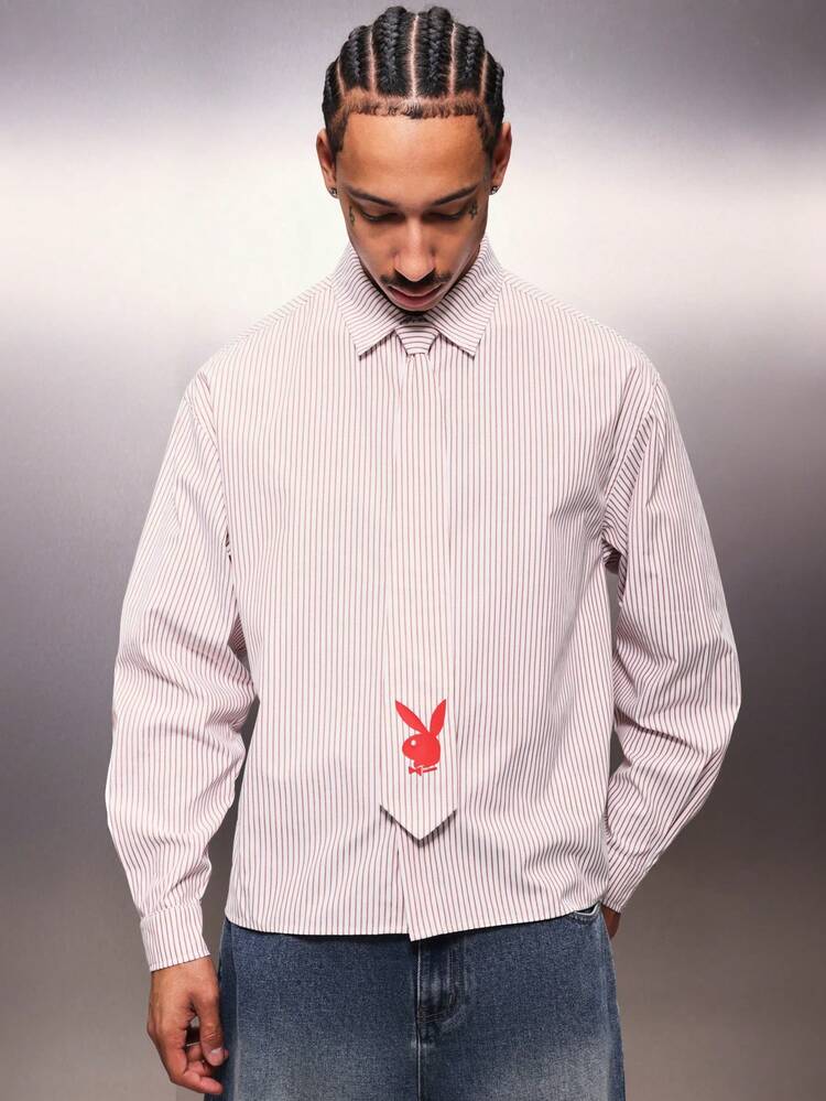 PLAYBOY X SUMWON Pinstripe Button-Down Shirt With Logo Print