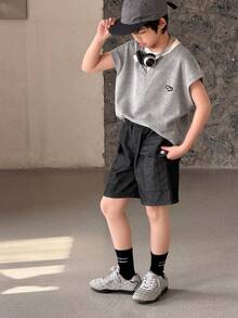 DAZY Áo tank top dáng rộng in chữ cho bé trai tuổi teen, thích hợp mặc mùa hè. - Xám - Xem 7