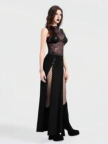 Breakform Women's Gothic Sexy Round Neck Mesh Printed Rose Skull Slim Fit Tank Top - Multicolor - View 3