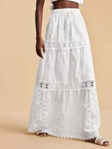 Travachic Falda casual de verano de unicolor con bordado y cordones para mujer, para primavera y verano, faldas elegantes para fiestas, faldas de lujo para eventos de noche, bodas, graduaciones, ceremonias, damas de honor - Blanco - Ver 3