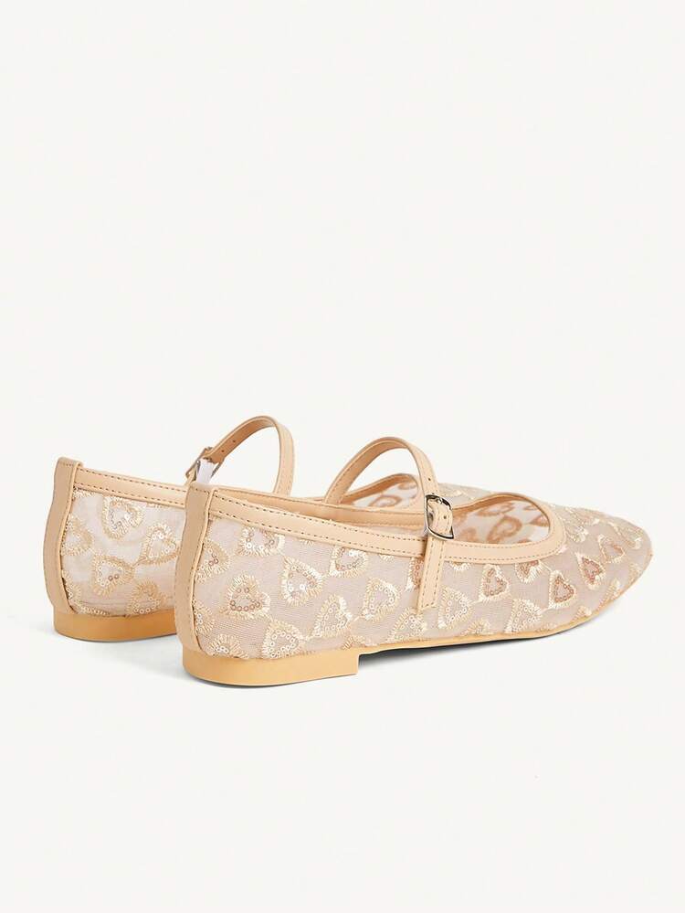 CUCCOO CHICEST Women Shoes Fashion Apricot Lace Love Mesh Mary Jane Breathable Flat Shoes Cute Sweet Elegant Women Flat Shoes Women's Shoes Elegant Shoes Wedding Shoes Summer Shoes Bride Shoes