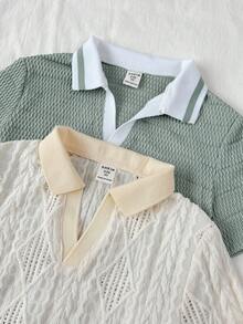 2件套 男童休闲时尚度假风针织短袖Polo衫，春夏款 - 綠色 - 查看 5