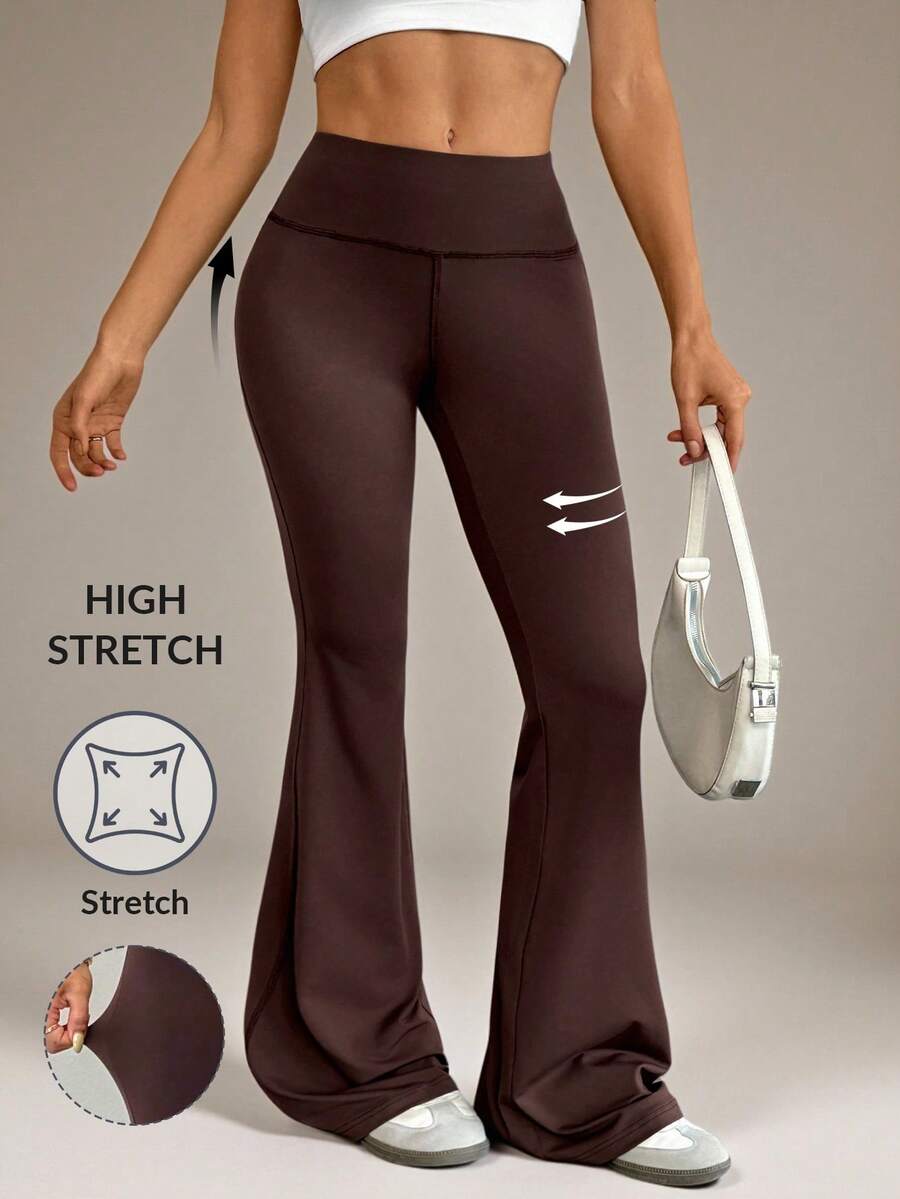 SHEIN Tall 女士高腰弹力瑜伽裤，塑身健身紧身裤 - 棕色 - 查看 1