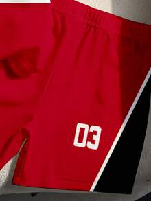 Bộ đồ thể thao đường phố thường ngày cho bé trai, gồm áo thun ngắn tay và quần short kẻ sọc phối màu tương phản hình số 23 và xe đua, thích hợp cho hoạt động ngoài trời, thể thao, đua xe, đua kart, đi học, mùa xuân/hè. - Nhiều màu - Xem 3