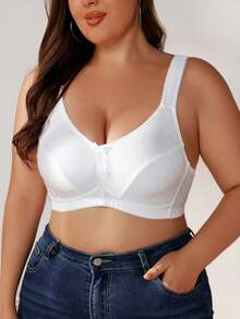 DesireSculpt 1 chiếc áo ngực cỡ lớn dành cho nữ, màu trơn, thanh lịch, thoải mái, mềm mại, chất liệu jacquard, trang trí nơ, mút xốp mềm, dây đeo điều chỉnh được, không gọng. - trắng - Xem 8