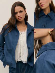 Nöista Oversized Button-Front Jacket With Classic Collar And Relaxed Silhouette. Soft-Touch Fabric Designed For Layering, Ideal For Spring Looks, Casual Outfits And Transitional Spring Weather. - Royal Blue - View 4