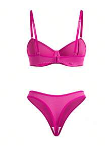 Lowkey Lull Bộ 2 chiếc quần lót nữ có gọng thép, cúp nửa, kiểu xếp ly, đơn giản và thoải mái, độ co giãn cao, nâng đỡ tốt. - Màu Hồng Tươi - Xem 6