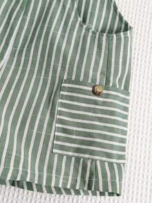 SHEIN Baby Boy Cute Casual Versatile Striped Bib Shorts - Multicolor - View 9