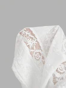 SHEIN MOD 女士纯色蕾丝拼接打结优雅阔腿裤 - 白色 - 查看 11