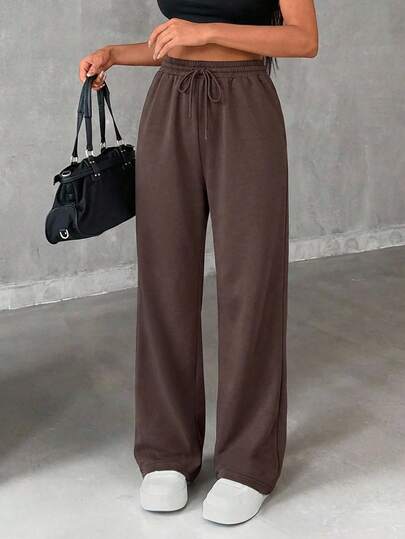 SHEIN Tall Women's Solid Color Drawstring Waist Pockets Straight Loose Casual Sweatpants