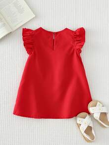 SHEIN Baby Girl Elegant Red Floral 3D Decor Ruffle Hem Loose Sleeveless Dress, Wedding Ceremony - Red - View 4